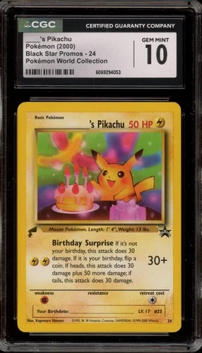 Pokemon Birthday Pikachu World Coll. Black Star Promo #24 CGC 10 Gem Mint