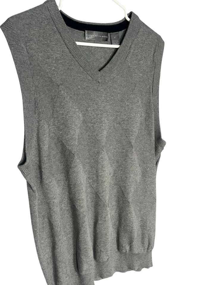 Oscar Be La Renta Hombre Gris Tejido Suéter Chaleco Algodón M Foto 4 de 4
