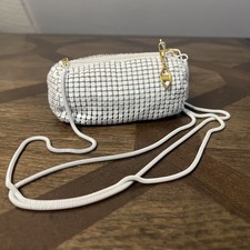 Vintage White Mesh Metal Purse Small Pleated Lined Handbag Crossbody Pouch Bag