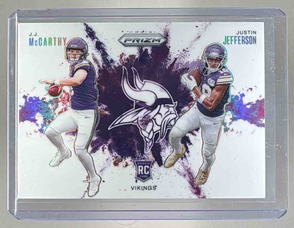 J.J. McCarthy Justin Jefferson 2024 Panini Prizm #2 Color Blast Dual SSP RC