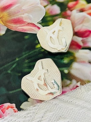 Yves Saint Laurent YSL Vintage Heart Love Logo Abnormal Ribbed Earrings Silver