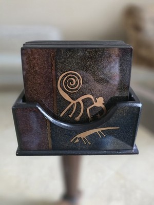 Vintage Nazca Lines Stone Coaster Set Peru