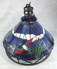 Vintage Stained Glass Ceiling Chandelier Duck Decor Metal Frame Milk Glass Globe
