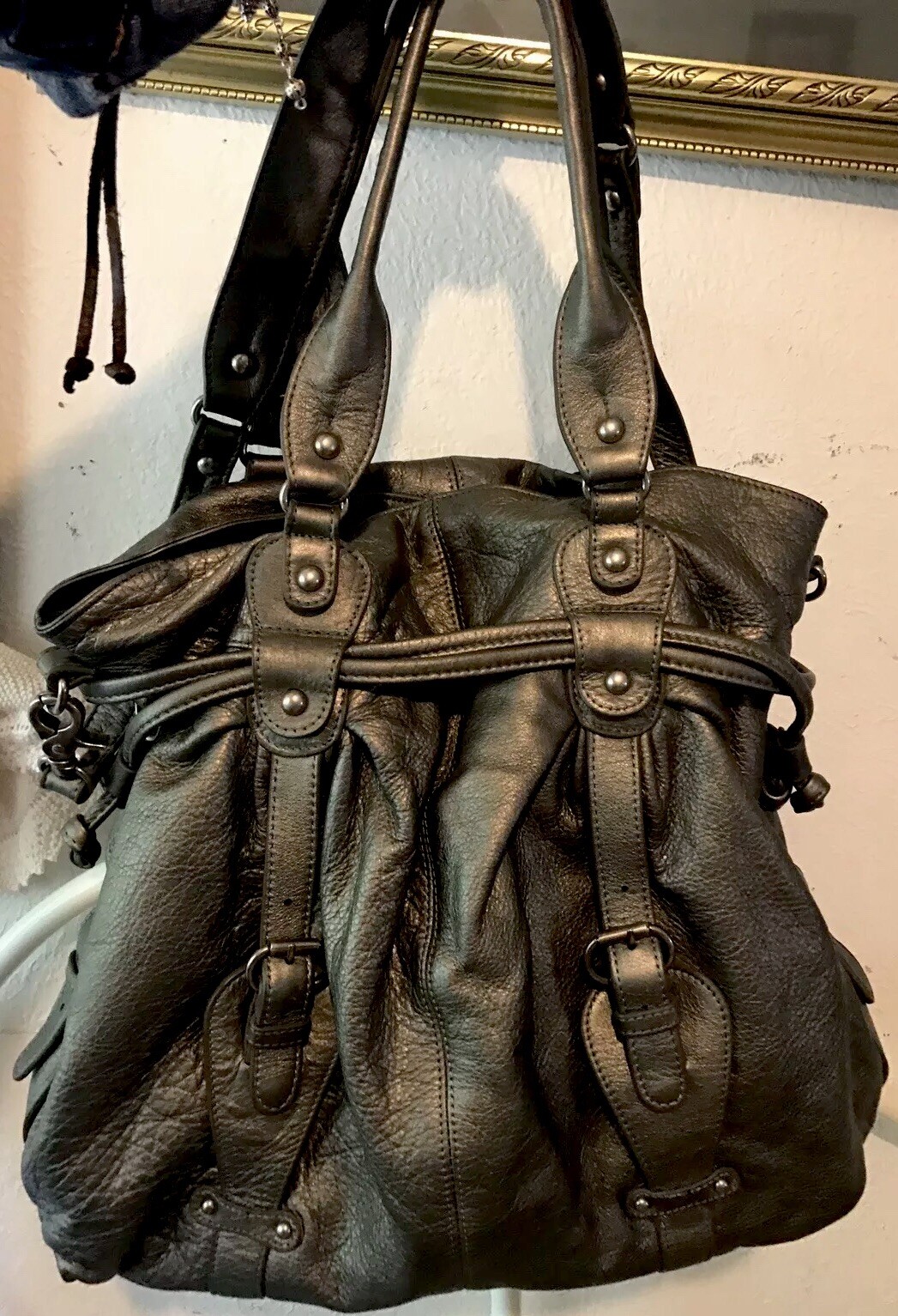 PONY Borsa a tracolla SABINA of New York grigia MG in pelle con cintura convertibile