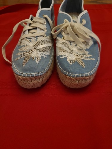 Nine West Womens Denim Cream Embroidered Beaded Espadrille Sneakers 71/2M - Picture 3 of 9
