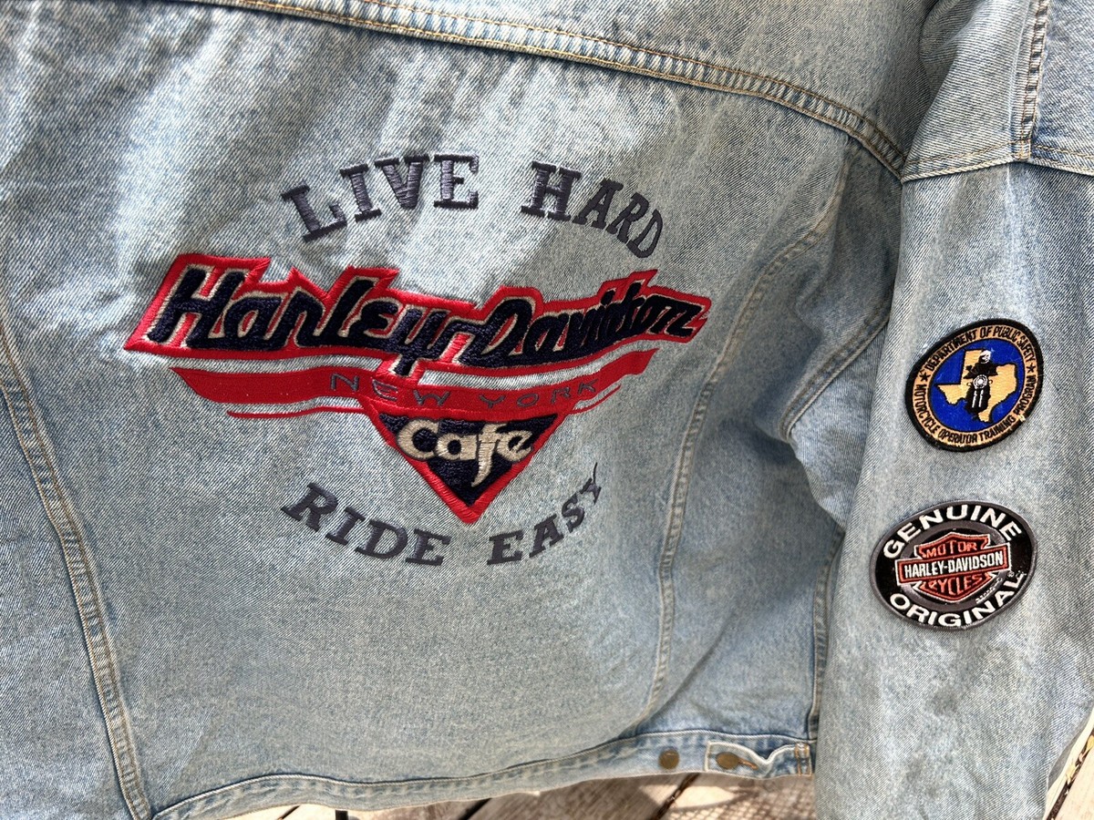 HARLEY DAVIDSON Blue DENIM JACKET Sz 2X New York Ride Free