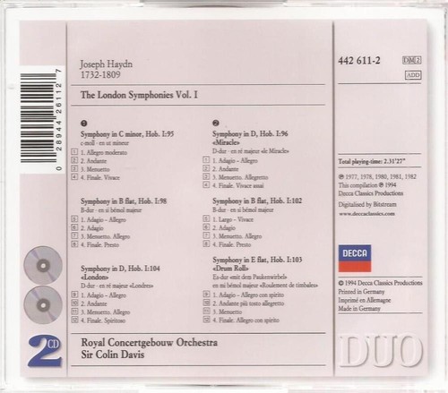 Sir Colin Davis - Haydn: The London Symphonies, Vol. 1 CD (1994) Audio - Picture 2 of 8