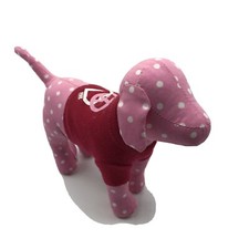 Victoria Secret Pink Dog Puppy Pink Polka Dot Peace Heart Dog Plush Stuffed Toy