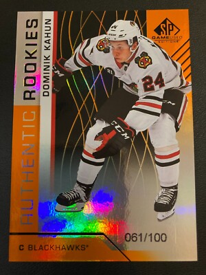 2018-19 UD SP Game Used Orange Rainbow 128 Authentic Rookie Dominik Kahun ed/100