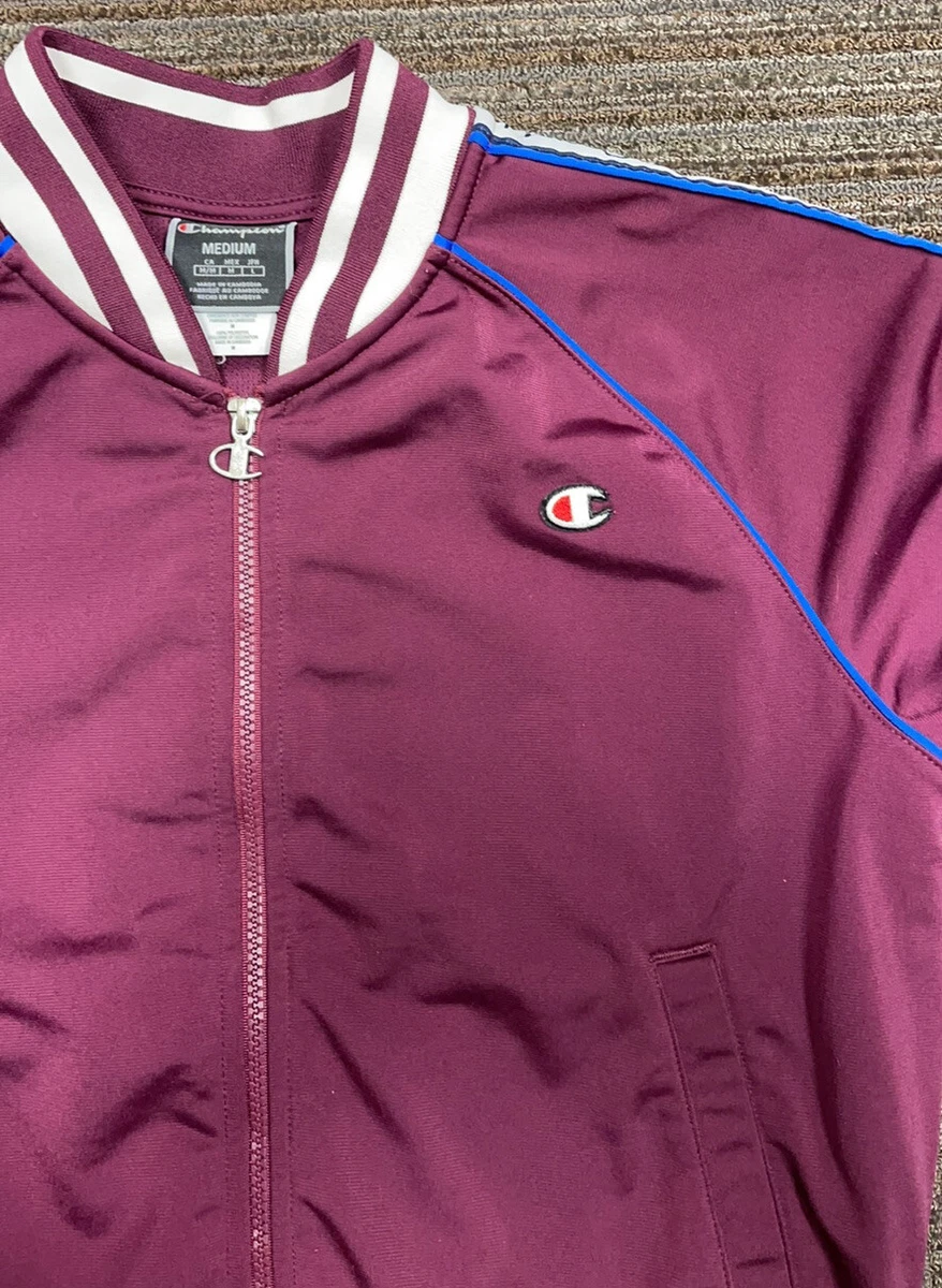Champion Burgundy Full Zip Spell Out Varsity Jacket Size Medium
