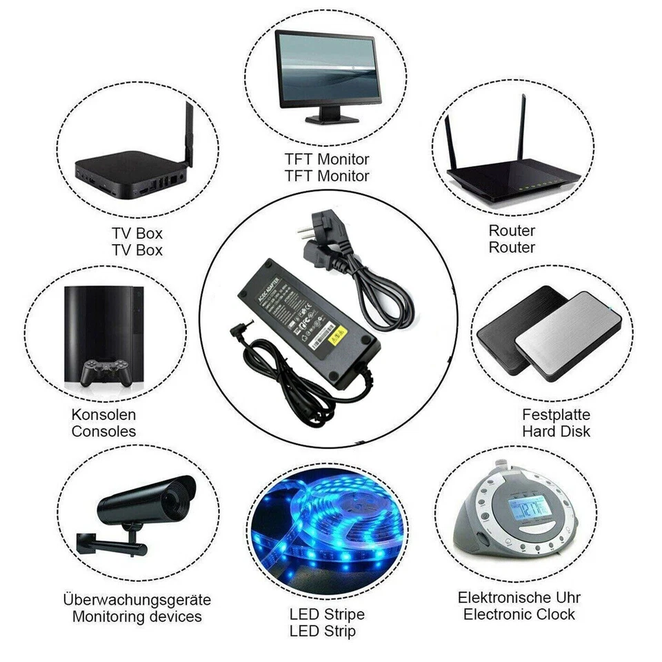 DC Steckernetzteil 12V Volt 2A/5A/10A LED Trafo Netzteil Netzadapter Driver - Bild 2 von 4