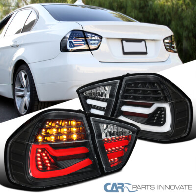 Fits 2006-2008 BMW 3 Series E90 4Dr Sedan Black Tube LED Tail Rear 