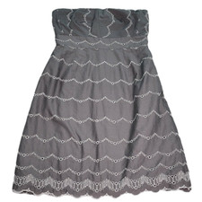 J Crew Dress Womens Size 0 Strapless Zip 100% Cotton Lined Scalloped Edge Gray