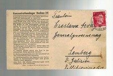 1944 Germany Dachau Concentration Munich 68 Sub Camp Cover to Lemberg Poland