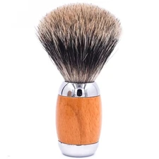 Taconic Shave Wood & Chrome Handle Handmade Pure Badger Shaving Brush & Stand