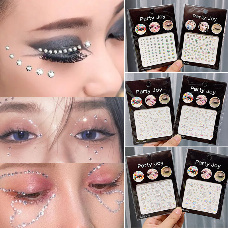 6 Sheets Rhinestone Star Face Stickers DIY Rhinestone Eye Stickers for Women, Size: 16x12.5cm