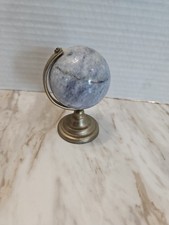 Vintage Miniature Marble Stone Globe Brass St...