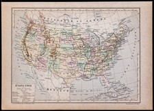 1890ca - Carta Antica US - Incisione Antica