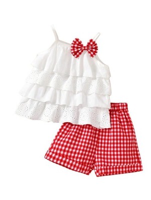 KIDLAGA Toddler Baby Girls Clothes Outfits Cute Print Bow Camisole 2-3T, Red 