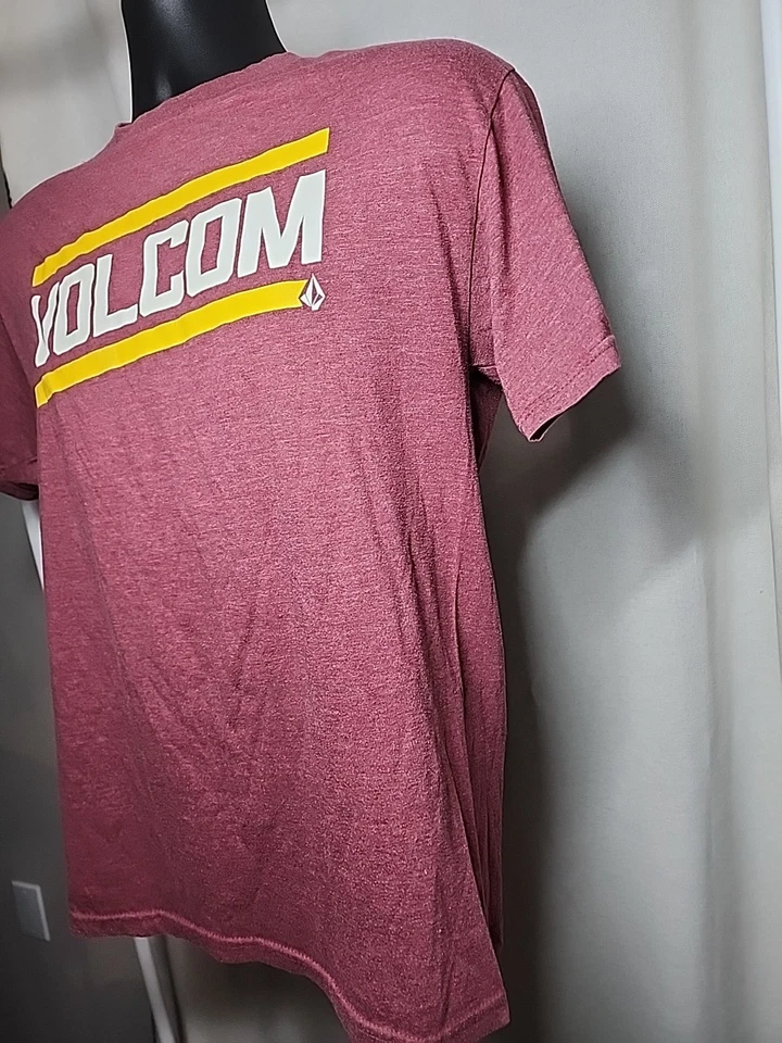 Volcom Men's Short Sleeve T-Shirt - Maroon with White & Yellow Accents - Size M - Image 4 of 4