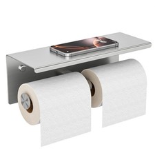Double Toilet Paper Holder with Shelf, Wall Mount Tissue Roll Holder for Bath...