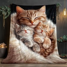1pc Sleeping Cats Cuddled Together Blanket - Lightweight Flannel All-Season  