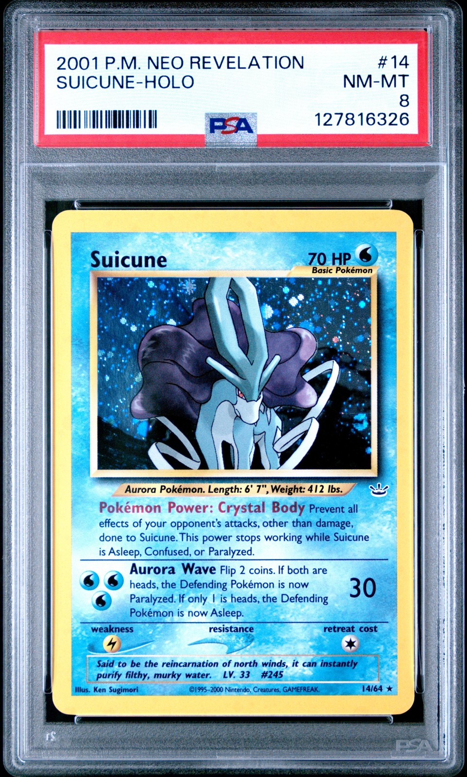 2001 POKEMON NEO REVELATION #14 SUICUNE-HOLO PSA 8