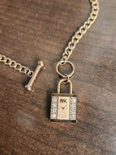 Michael Kors Gold Tone Padlock Chain Necklace Toggle Clasp Pre-owned 