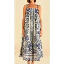Farm Rio $260 Blue Pineapple Garden Floral Midi Maxi Flowy Cotton Dress XL 
