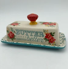 The Pioneer Woman Butter Dish - “Butter Makes Everything Better” Floral Design