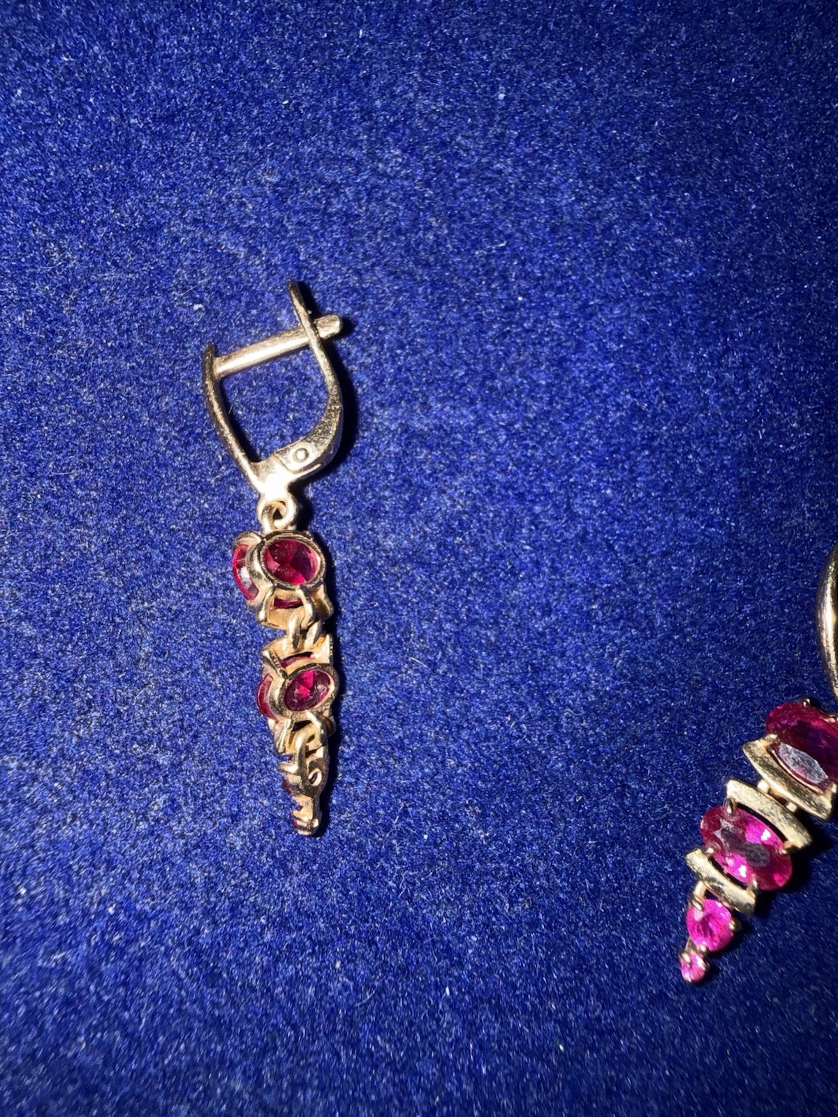Lab Created Ruby Russian Drop Earrings Dangling Y… - image 2
