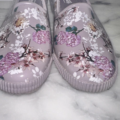 Cougar Waterproof Size 8 Floral Print Slip On Loafers Gray Rubber Comfort - Picture 3 of 9