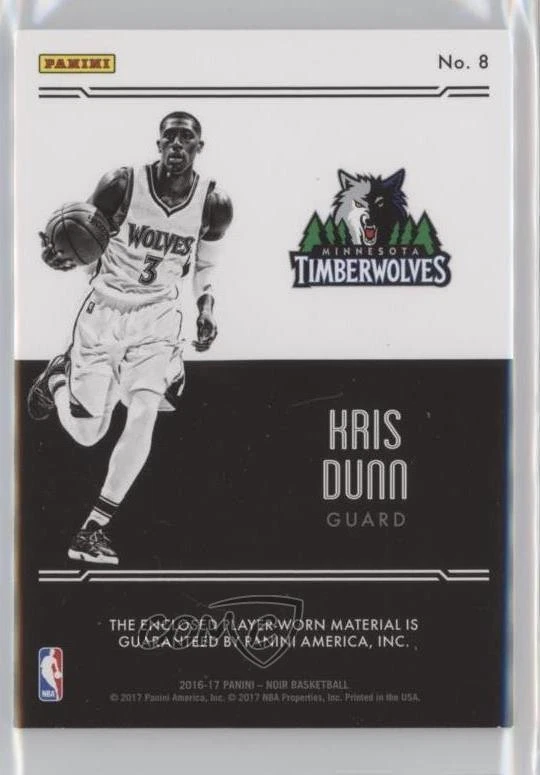 2016-17 Panini Noir Rookie Noir Jumbo Materials Prime /25 Kris Dunn #8 RC - Image 2 of 2