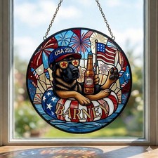 Personalized USA 250 Dog Suncatcher, Custom Pet Name Window Hanging