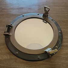Vintage Original Heavy Cast Brass Bronze Ship Porthole 12" Mirror