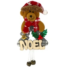Home and Holiday Shops Tree Bear with Wood Noel Sign Ornament with Bells 9 Inch