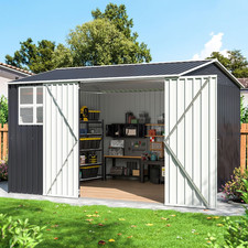 10X10 FT Outdoor Storage Shed, Metal Garden Tool Shed with Updated Frame Structu