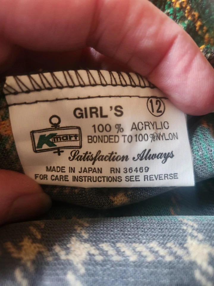 Pantalones acampanados a cuadros verdes, marrones, amarillos marca Kmart talla 12 vintage para niña Foto 3 de 4