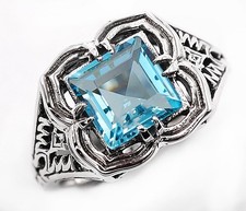 2CT Natural Aquamarine 925 Sterling Silver Art Nouveau Ring Sz 6 AZ2