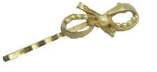 MCM Bobby Pin w Bow Faux Seed Pearls Vintage Retro Hair Clip Accessory