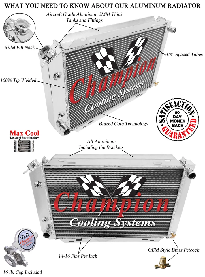 Champion Racing 2 Row Aluminum Radiator For 1979 - 93 Ford/Mercury Cars - Image 3 of 4