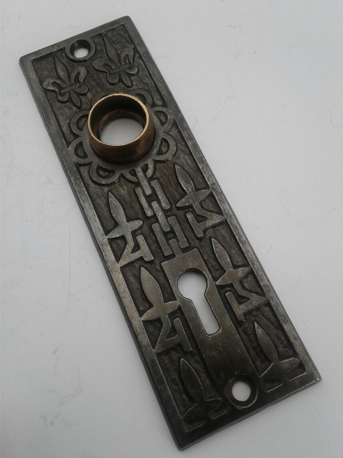 Antique / Vintage Ornate Cast Iron & Brass Door Knob BackPlate Door