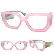 Oversized Exaggerated Retro Clear Lens EYE GLASSES Large Super Thick Pink Frame