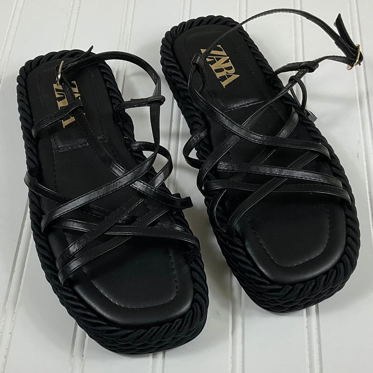Zara Leather Rope Flatform Sandals Size EU 38 NWOT