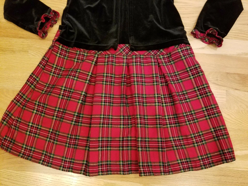 Vestido chaqueta de terciopelo de manga larga Emily West de segunda mano plisado rojo a cuadros 16 Foto 3 de 4