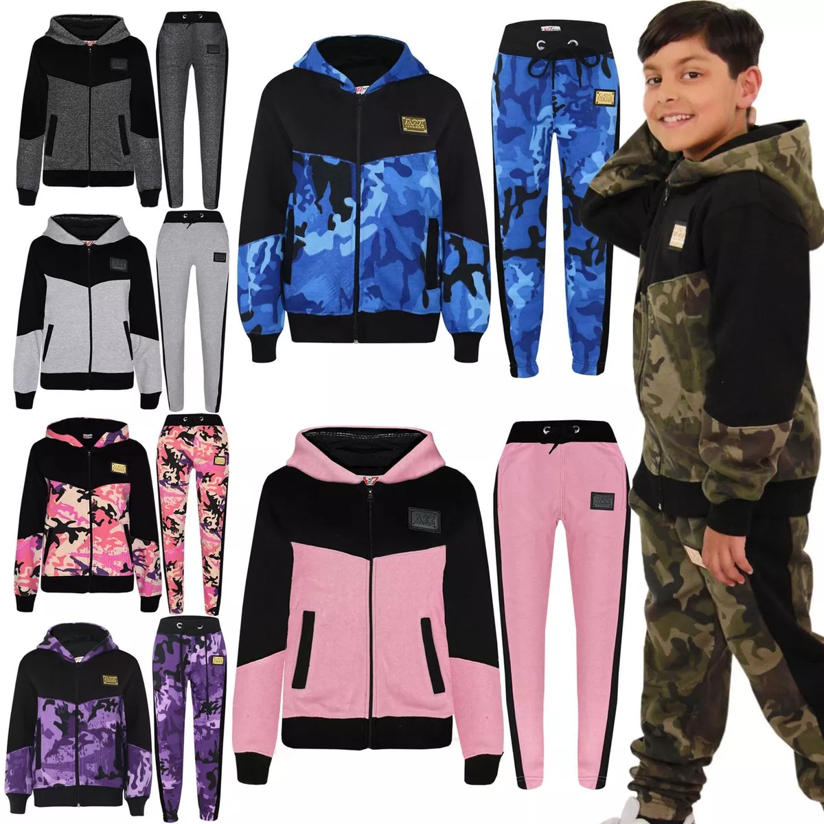 Boys Girls Tracksuit Fleece Hoodie Top Joggers Bottom Suit Set Age