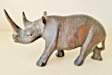 Beautiful Vintage Hand Carved Wooden Two Horn Rhinoceros  15cm Long