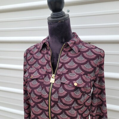 MICHAEL Michael Kors Purple Burgundy Geometric Print Long Sleeve