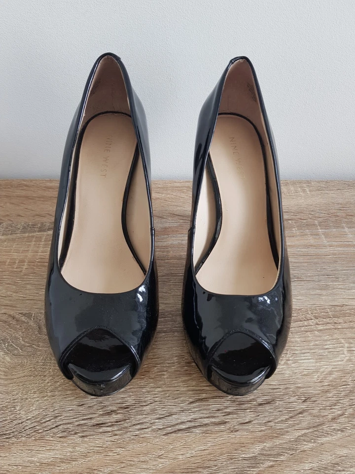 Nine West Camya Peep Toe Heels 7 1/2M UK5.5 EUR38 Patent Leather Black - Image 4 of 4