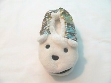 NEW GIRL'S SZ M/L REVERSIBLE SEQUIN BEAR SLIPPERS
